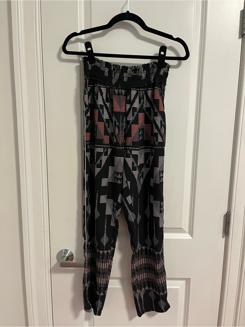 Black Aztec Print Elastic Waist Harem Pants